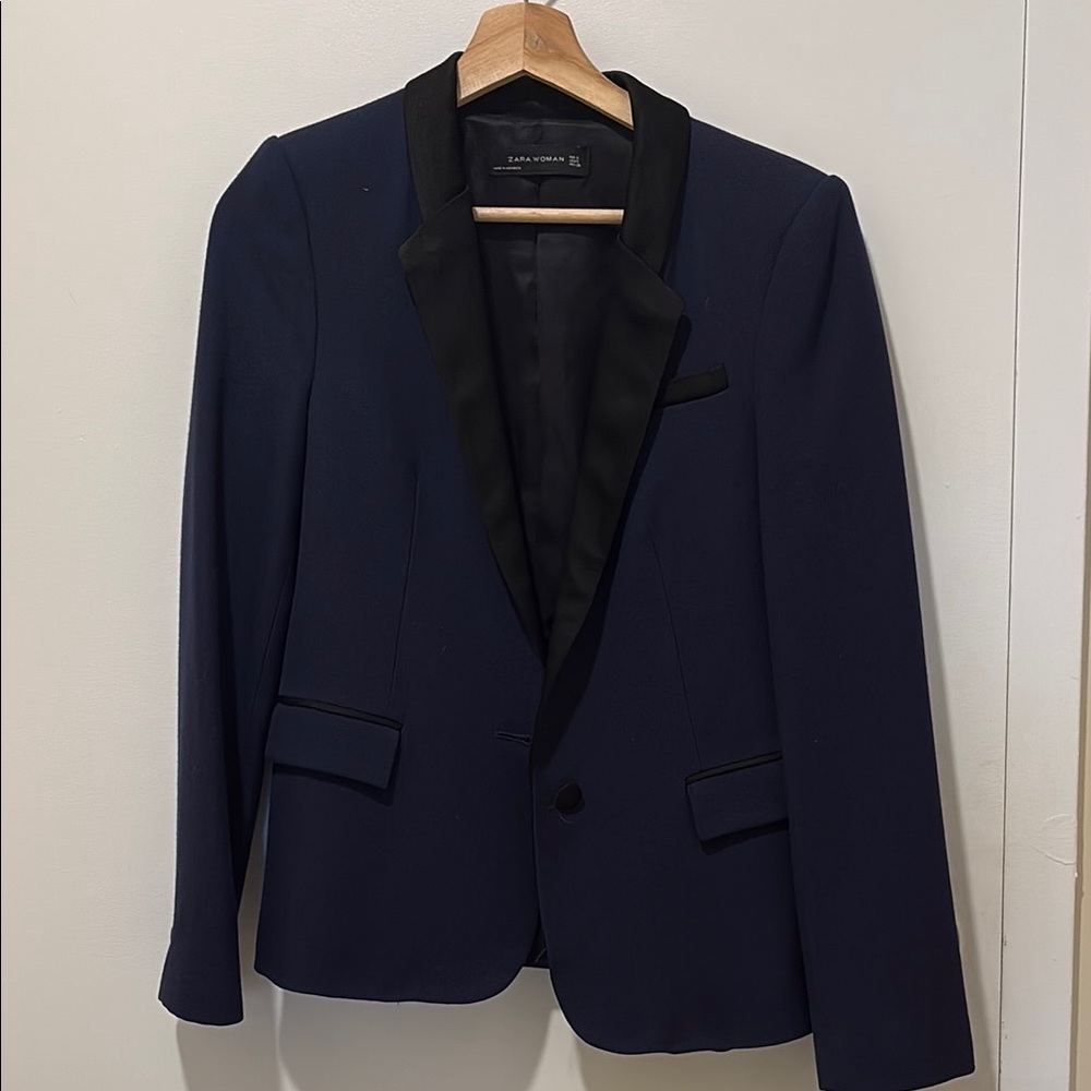 Zara Navy Blazer with Black Lapel